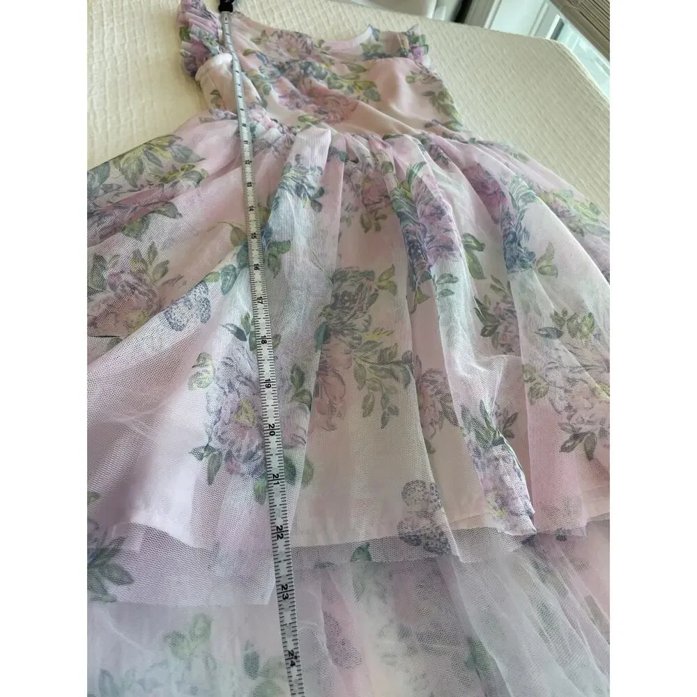 Zenzi Floral High Low Tulle Formal Girl Dress Size XS 4/5 Pink Garden Fairy EUC - Picture 7 of 14